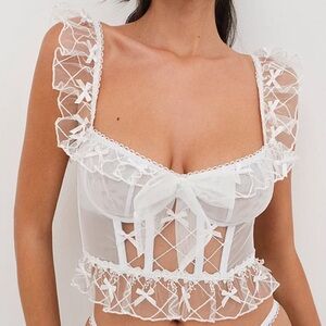 NWT $129 For Love & Lemons S M L XL Fiorella Bustier Bra Corset Bows Sheer White